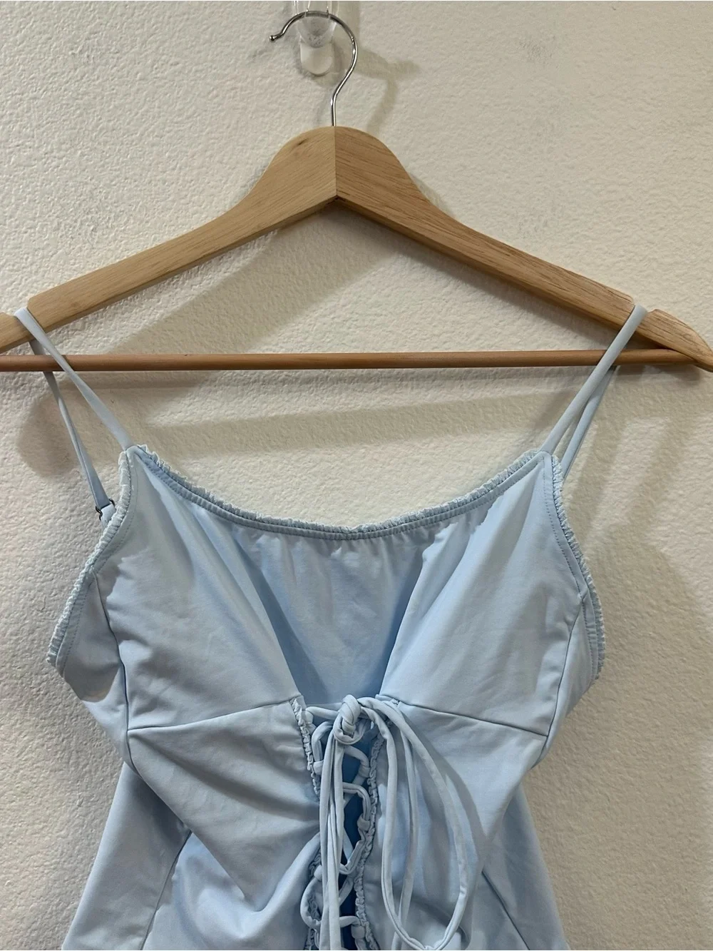 Frankie’s Bikinis Cora Ruffle One Piece Swimsuit Light Blue Size Medium